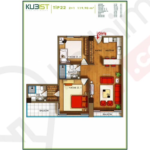 Kubist Park Residence 2+1 Eşyalı Daire - Küçük Resim 16